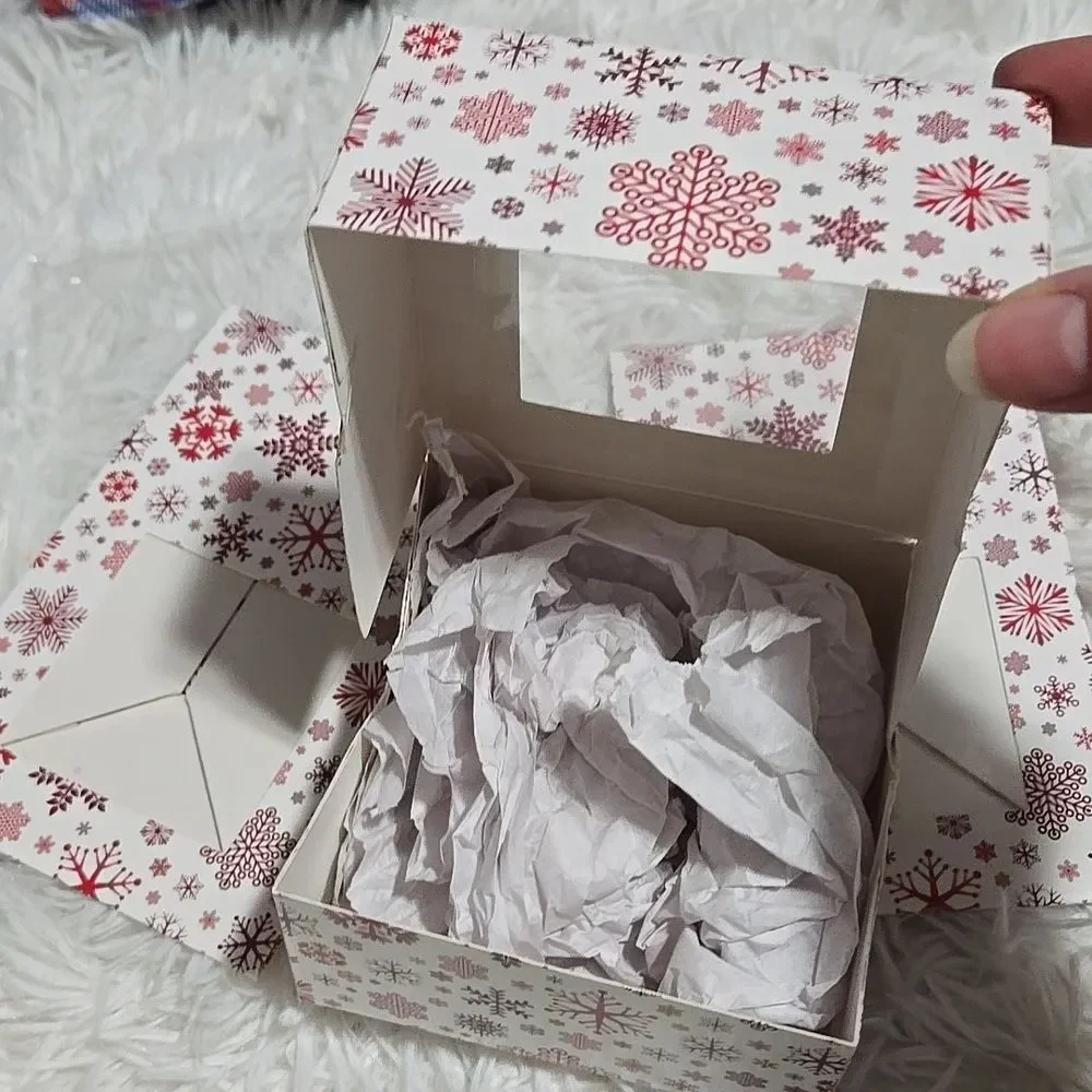 Festive Snowflake Gift Boxes 3 Red White Clear Window Mini